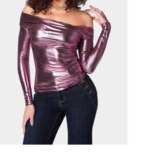 bebe Asymmetric Draped Knit Top Lilas Small NWT